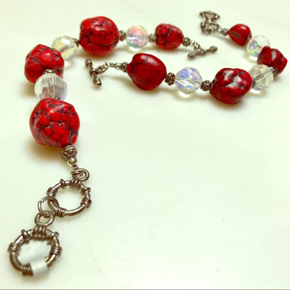 Red Corral & Crystal bracelets